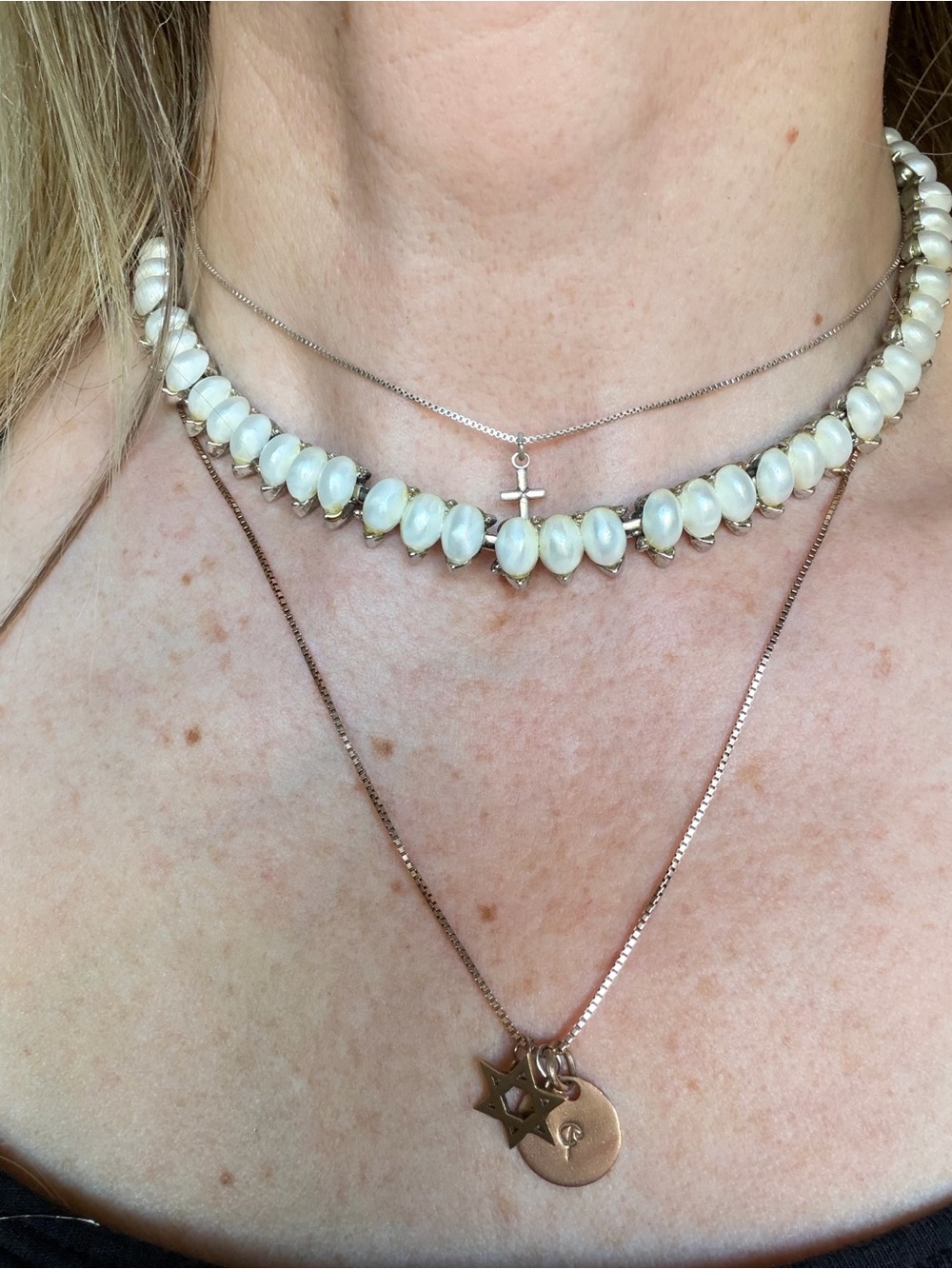 VINTAGE CROWN TRIFARI SIGNED FAUX PEARL NECKLACE G7